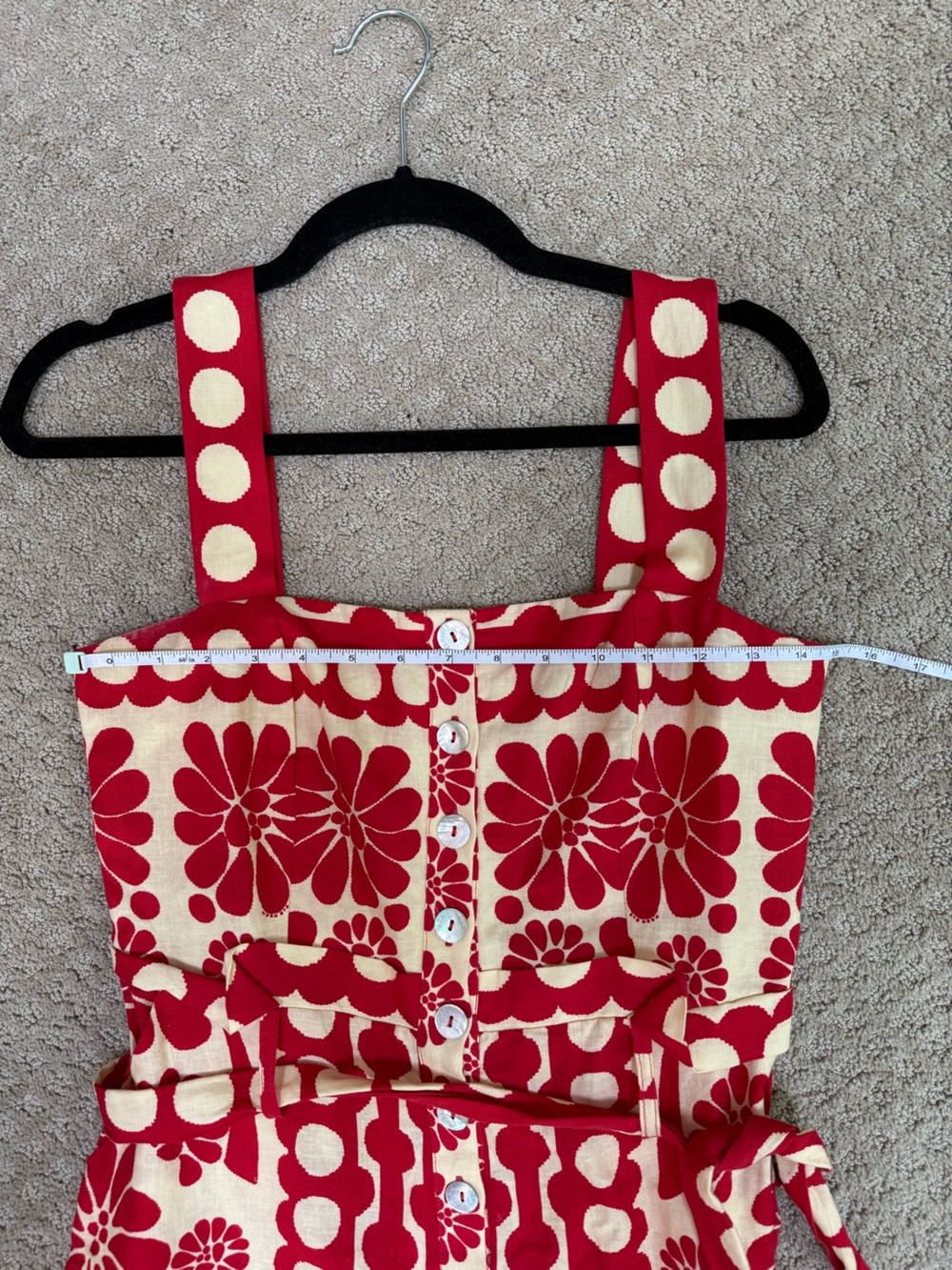 FARM Rio Red & Cream Floral Linen Blend Romper – Size S - Picture 5 of 11